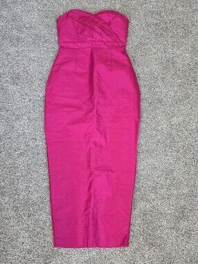 Alieva Tiffany Dupioni Strapless Midi Dress Fuchsia Pink Size S